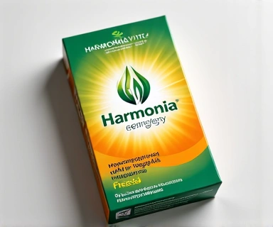 Opakowanie suplementu Harmoniavitae dla energii, z dynamicznym logo i kroplą energii.